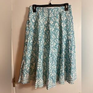 Boden 100% Linen Blue& White cotton lined A-Line Midi Cora Skirt US Sz 8